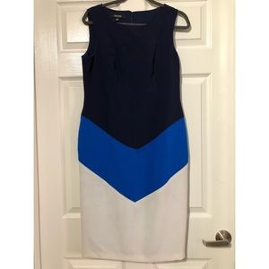 Nine West Navy Blue Color Block Sheath Dress